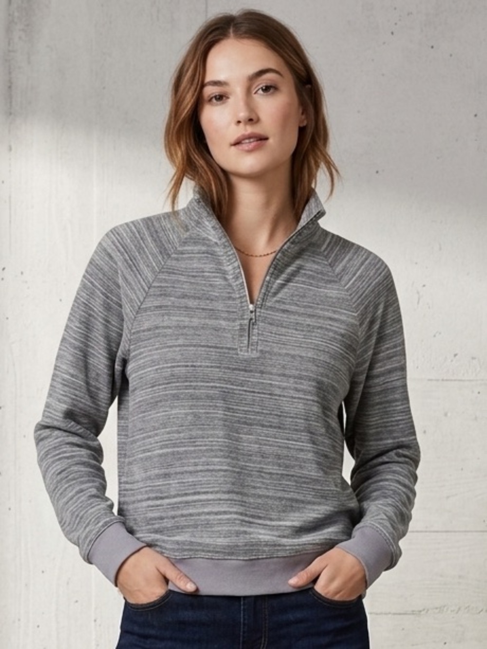 Madewell MWL Velour Space-Dyed Stripe Quarter Zip Pullover Sweatshirt Size Large